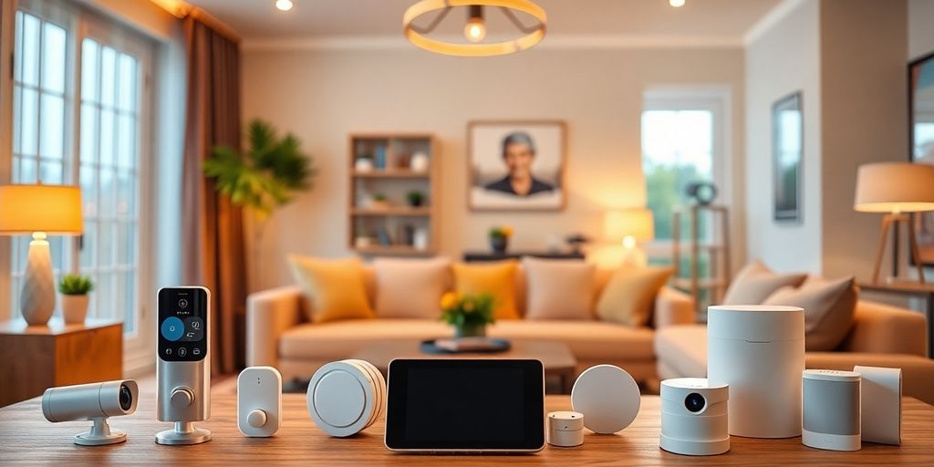 Dispositivos inteligentes de segurança em uma casa moderna.