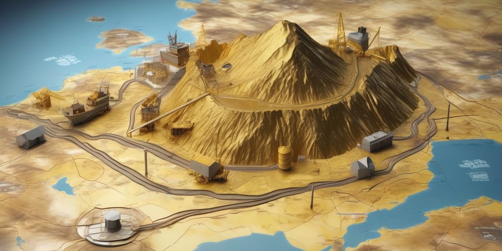 gold mine with geopolitical map background