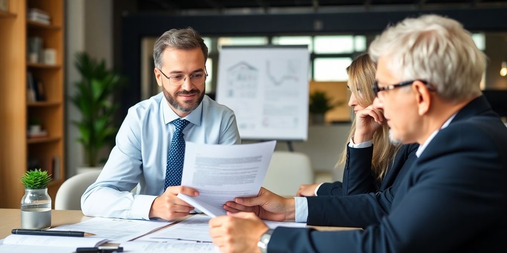 Real estate broker overseeing a property deal.