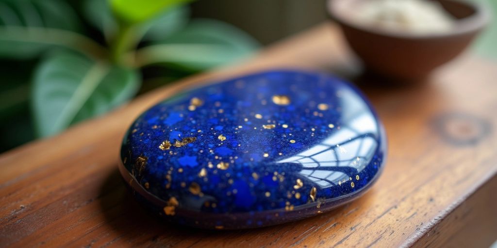 Lapislazzuli su superficie di legno