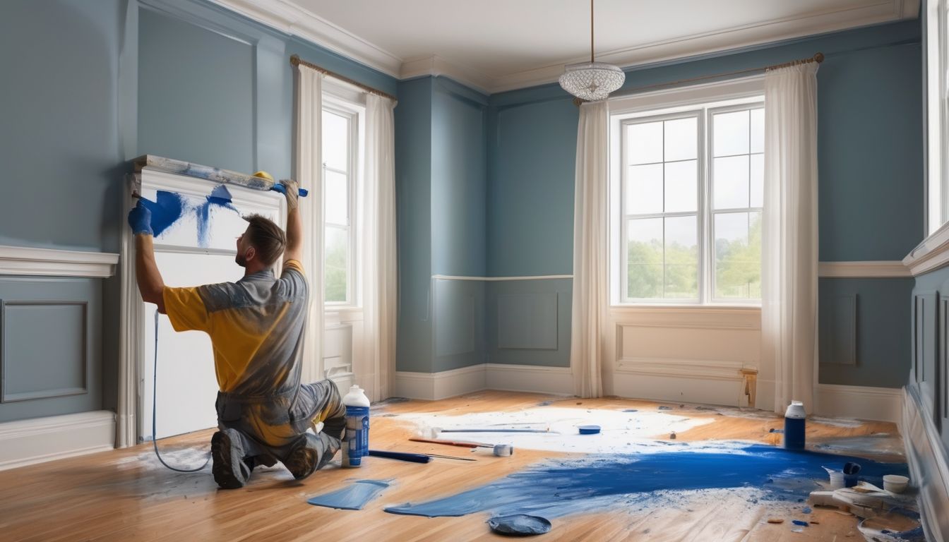 professional painter working on a home interior with budget-friendly tools and materials