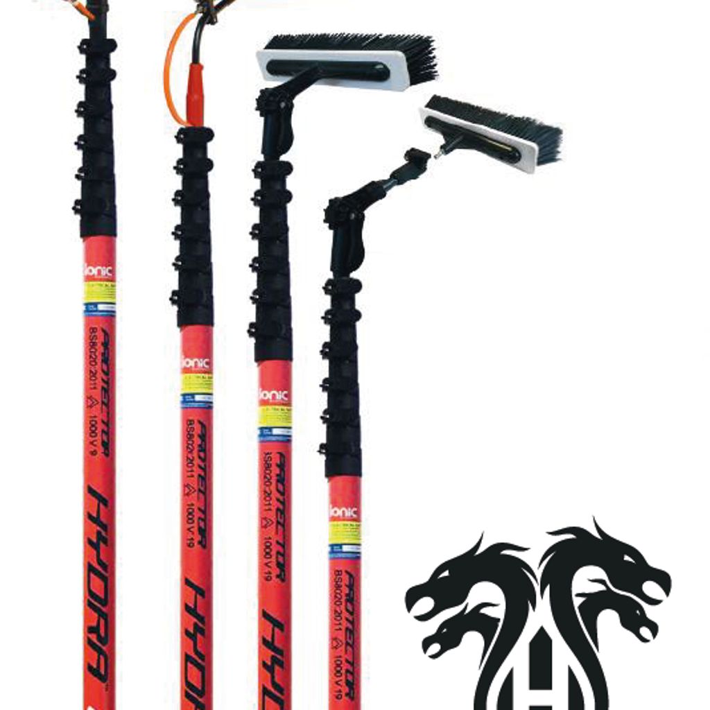 Four extendable cleaning poles with various brush attachments.