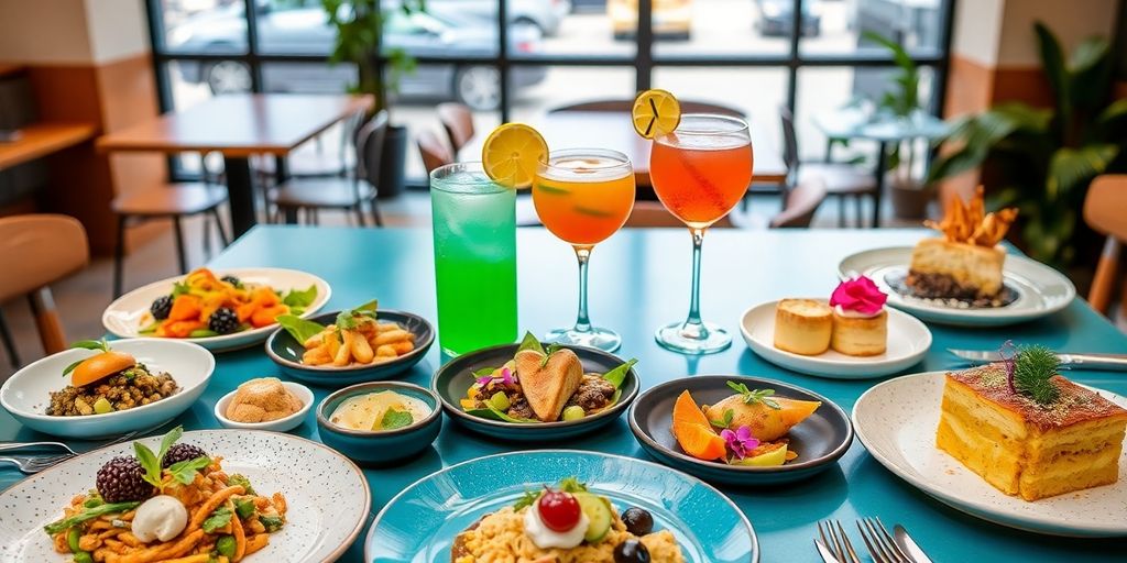 A modern table with innovative food and drinks.