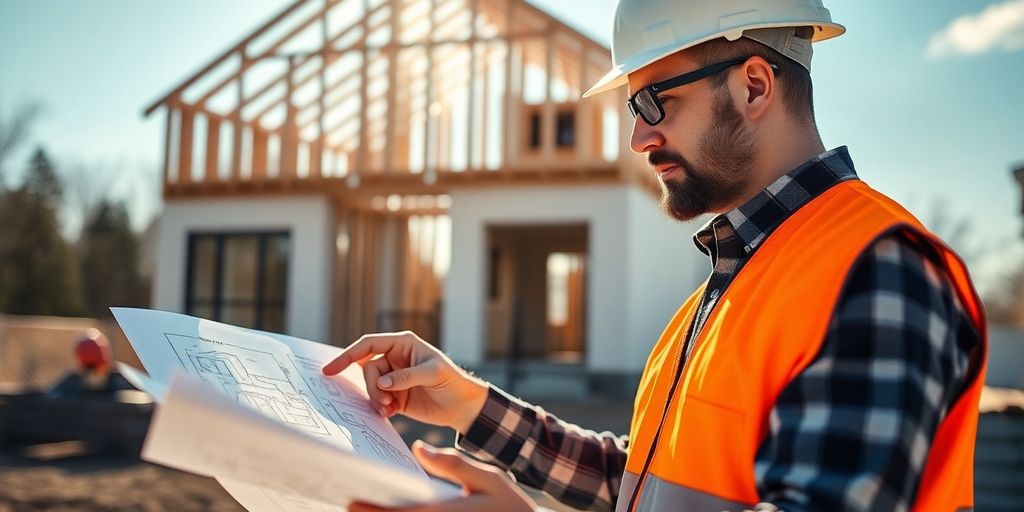Contractor reviews Buckhead blueprints with homeowner.