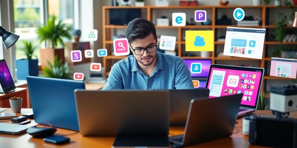 Person exploring e-commerce platforms in a modern workspace.
