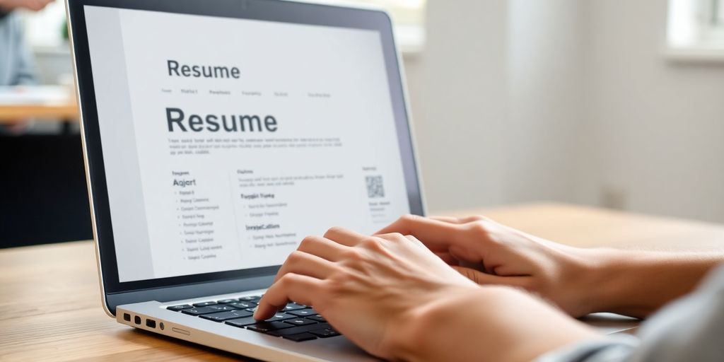 Clean, modern resume template on a laptop screen.