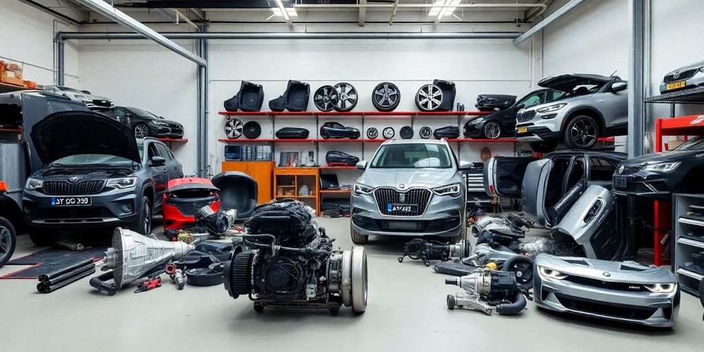 Skoda car parts laid out neatly.