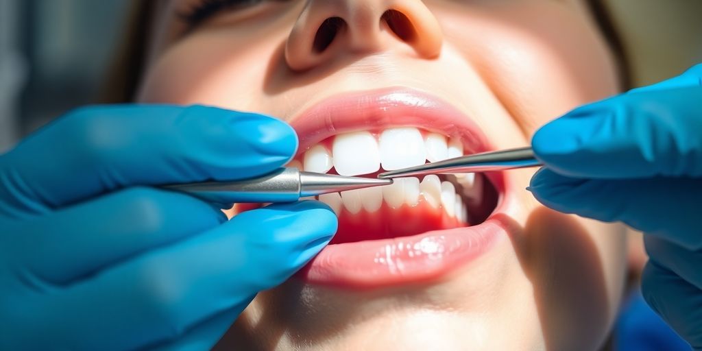 Dental assistant working on patient teeth.