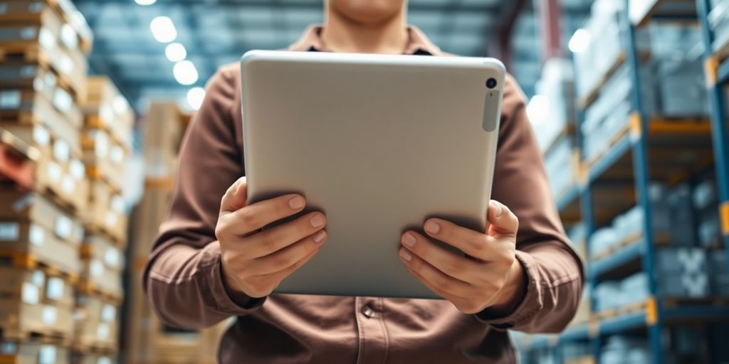 Person examining warehouse data on a tablet