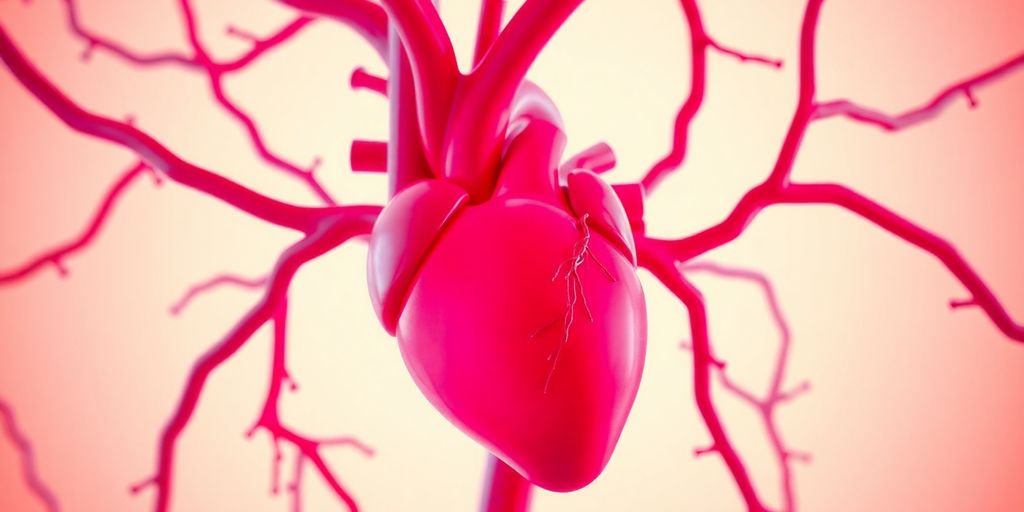 Heart with healthy blood vessels and vibrant flow.