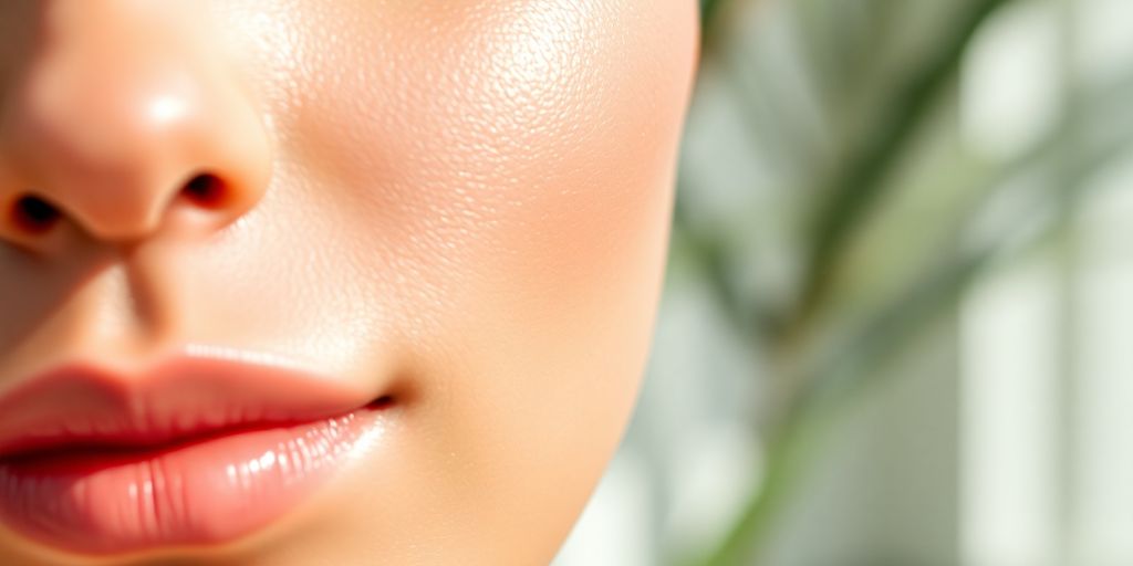 Close-up of radiant, healthy skin in soft light.