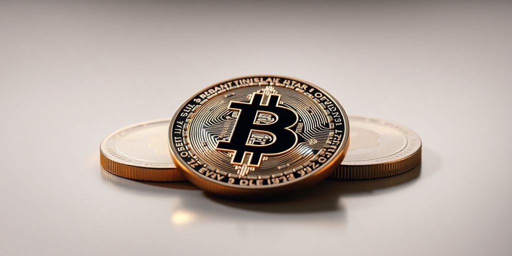 A digital coin on a sleek surface.