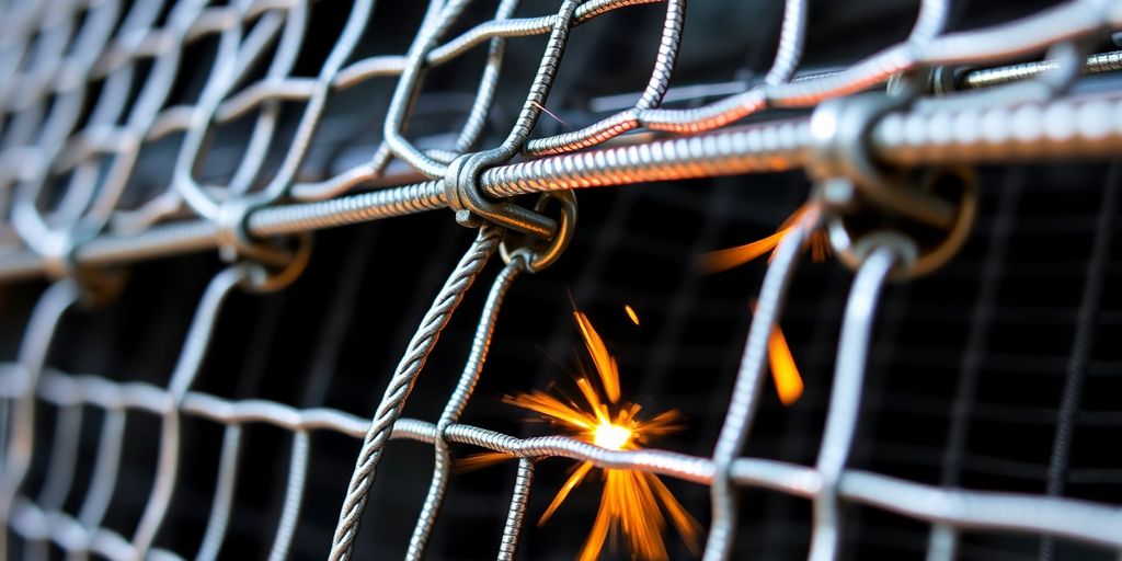 Close-up of welded mesh showing strong connections and texture.