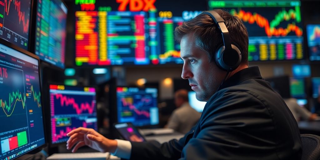 Trader focused on options strategies in a trading environment.