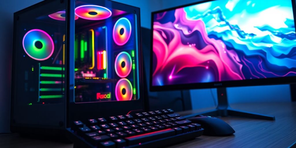 PC para juegos brillante con teclado y ratón.