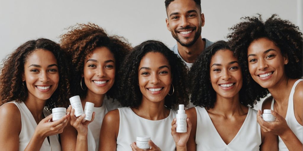 Happy users with glowing skin holding Ceylan Eye Cream.