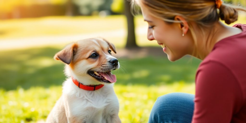 Happy puppy and owner training in a Sydney park.