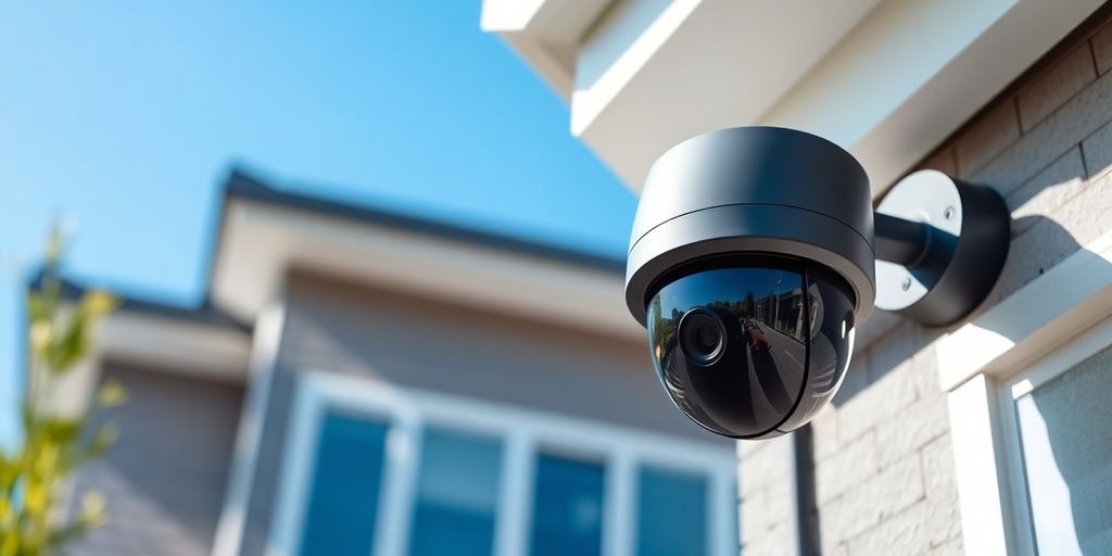 AI security camera mounted on a modern home exterior.