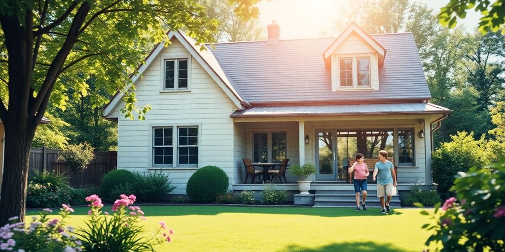 Happy family enjoying their secure home outdoors.