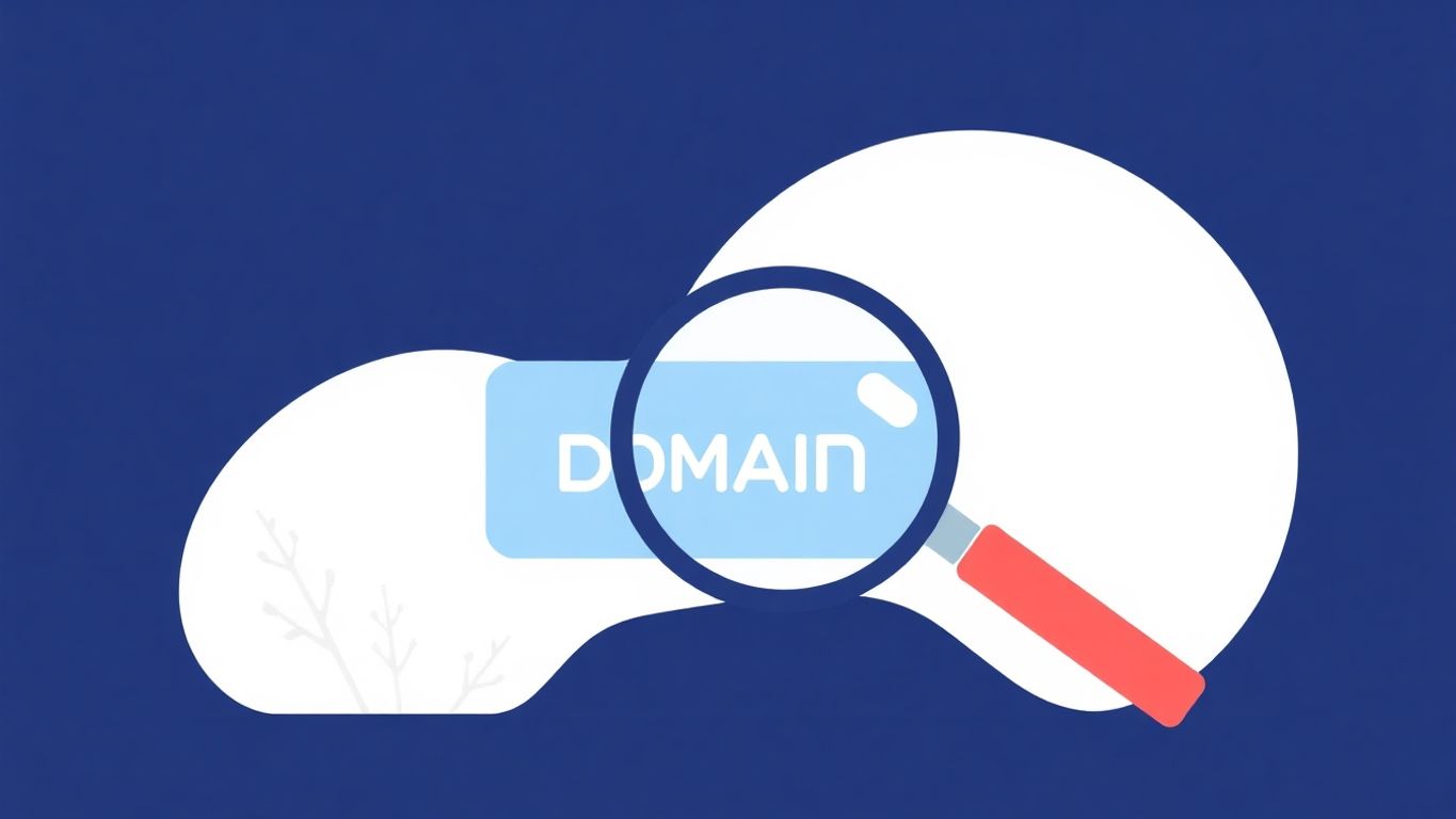 Illustrasjon av forstørrelsesglass over domene-symbol.
