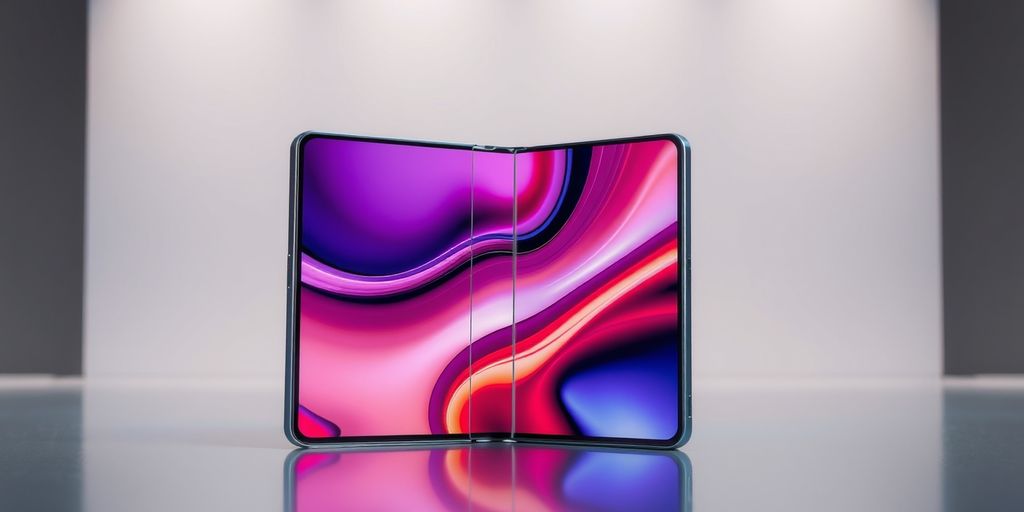 Huawei Mate XT smartphone with vibrant foldable screen.