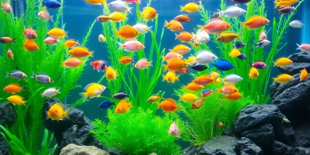 Peces coloridos nadando en un acuario exuberante.