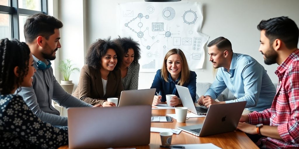 Entrepreneurs collaborating on a business plan at a table.