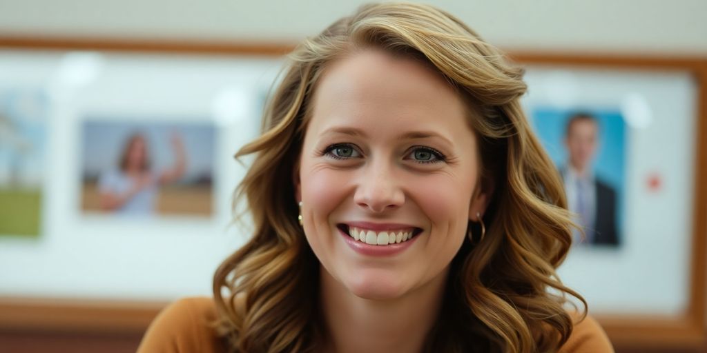 Jenna Fischer smiling in a warm, inviting portrait.