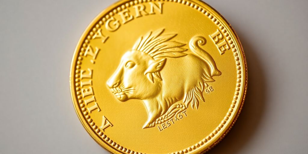 Pièce Krugerrand dorée en gros plan.