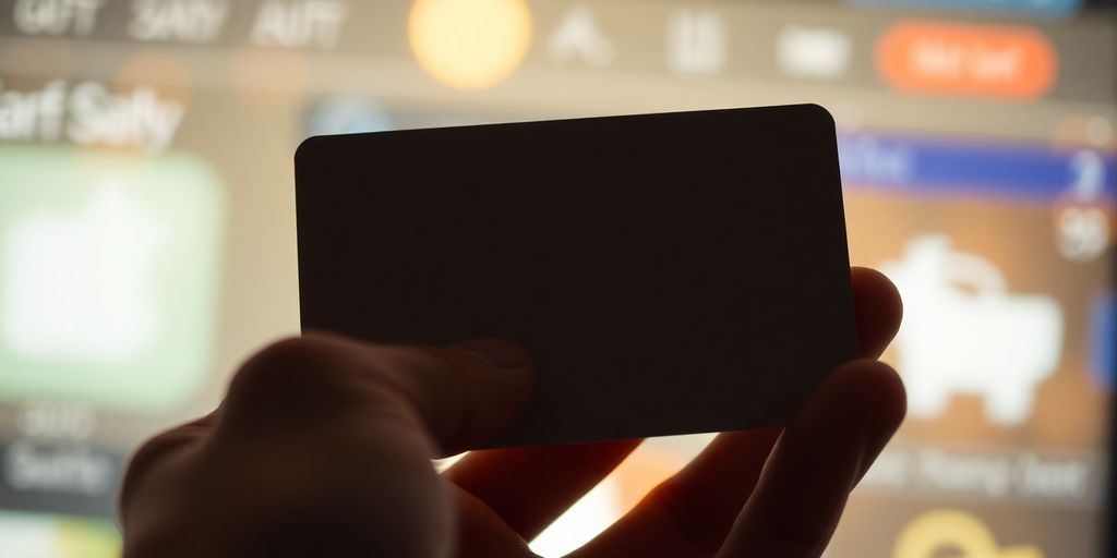 Hand holding gift card with digital payment glow