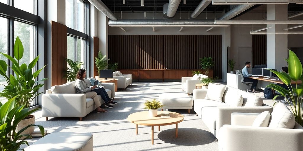 Noise-Cancelling Strategies for Open Office Environments: Detailed Techniques 2 Open office with soundproofing and quiet work areas.