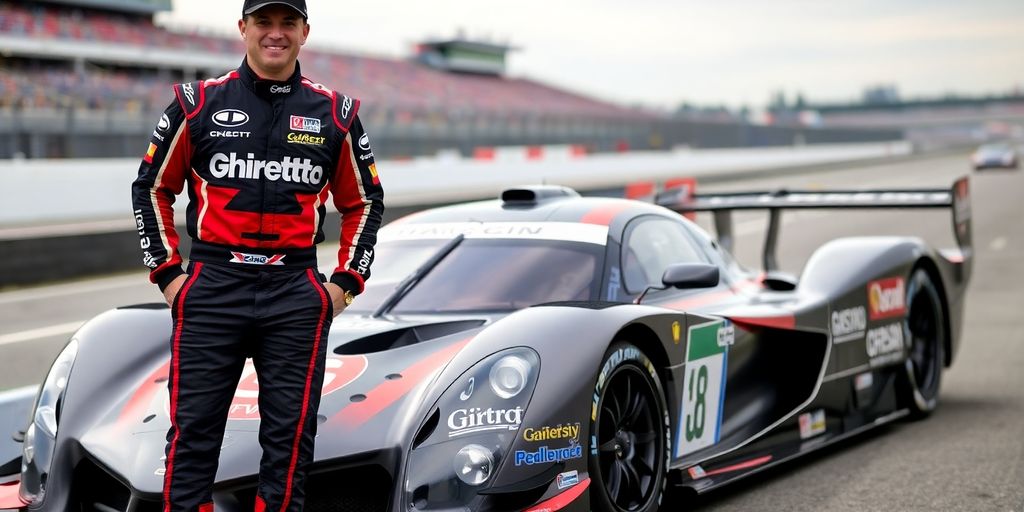 Ghiretti celebrating pole position at Spa.