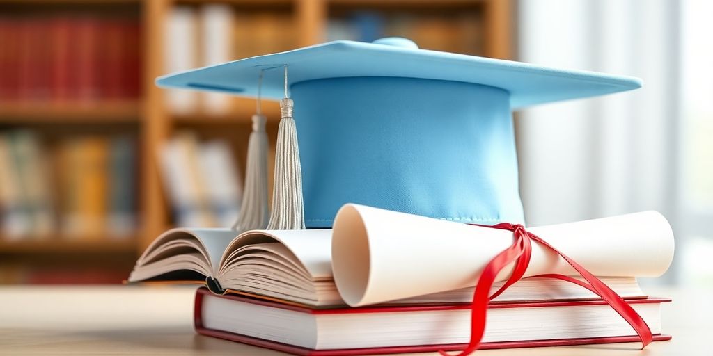 Graduation cap and diploma.