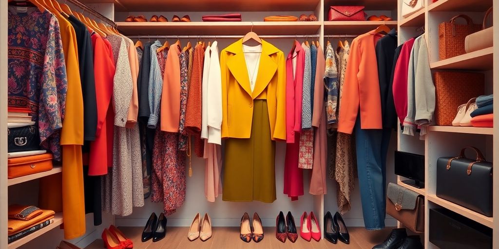 Stylish wardrobe with clothing and accessories for confidence.