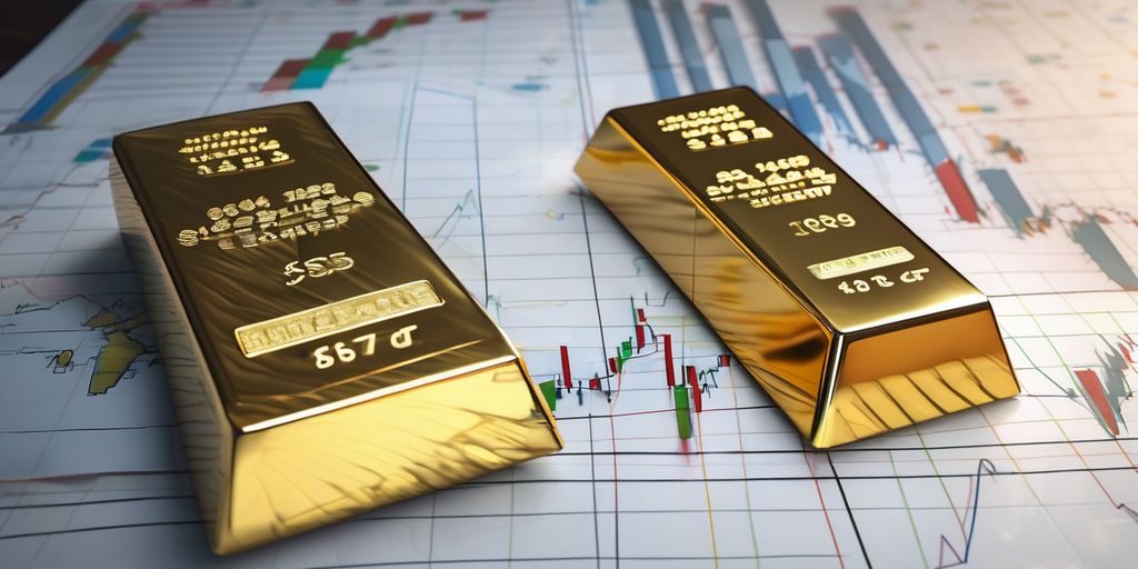 financial charts and gold bars with global market background