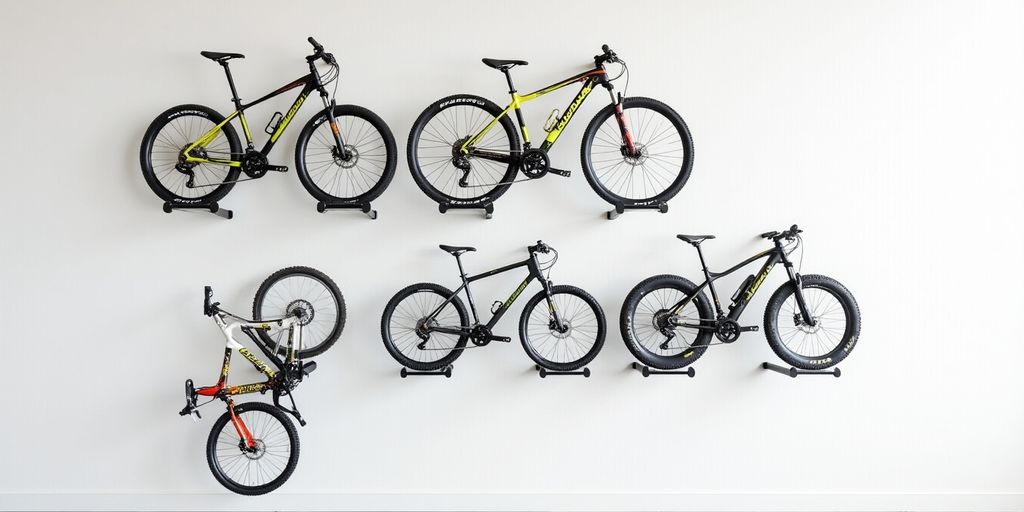 Wall-mounted Steadyracks holding various bikes securely.