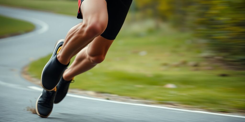 Runner sprinting on a track during interval training.