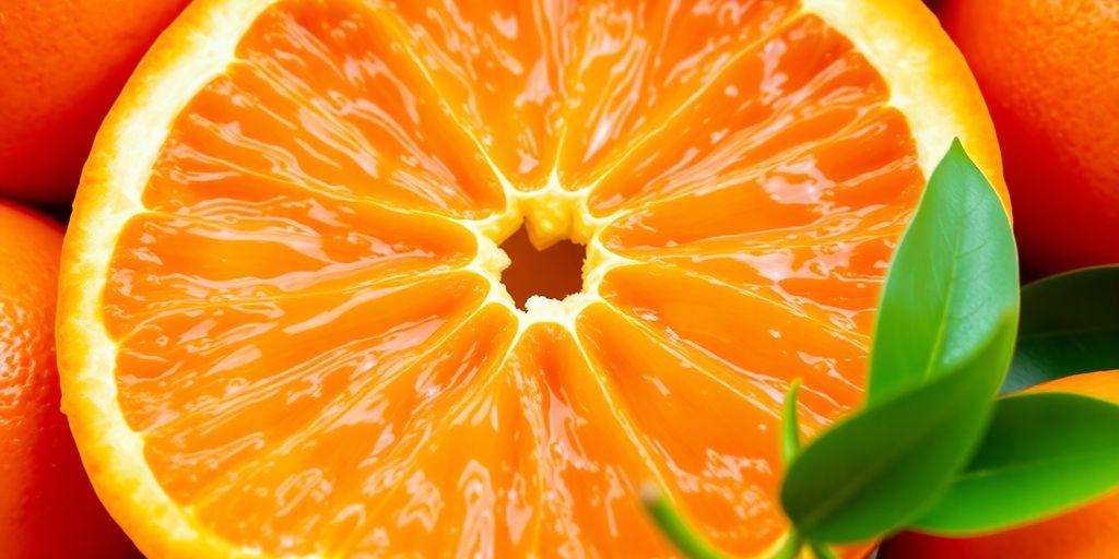 Juicy orange slices piled high on a bright background.