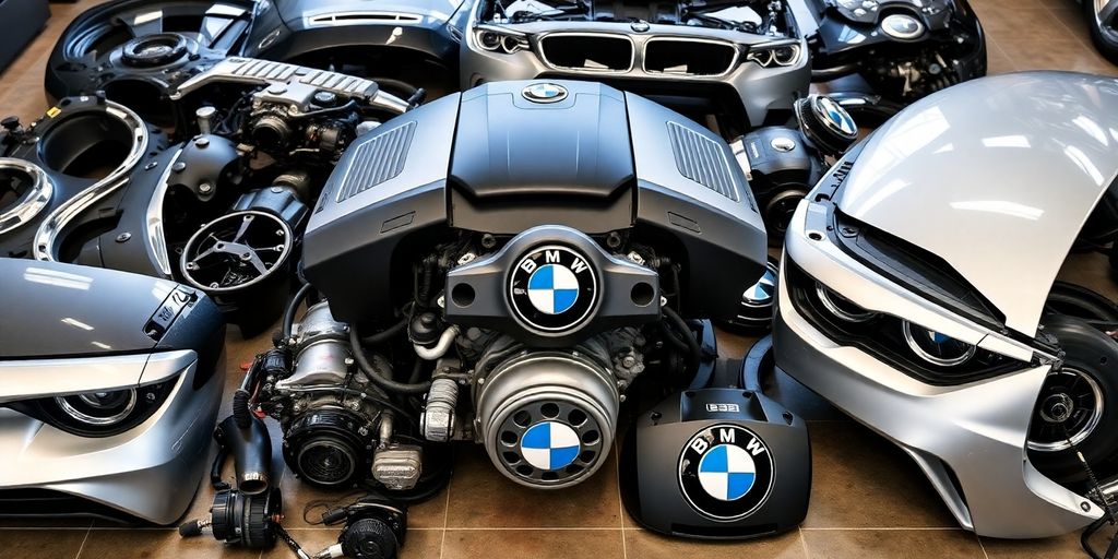 BMW 3 Series parts laid out on a clean surface.