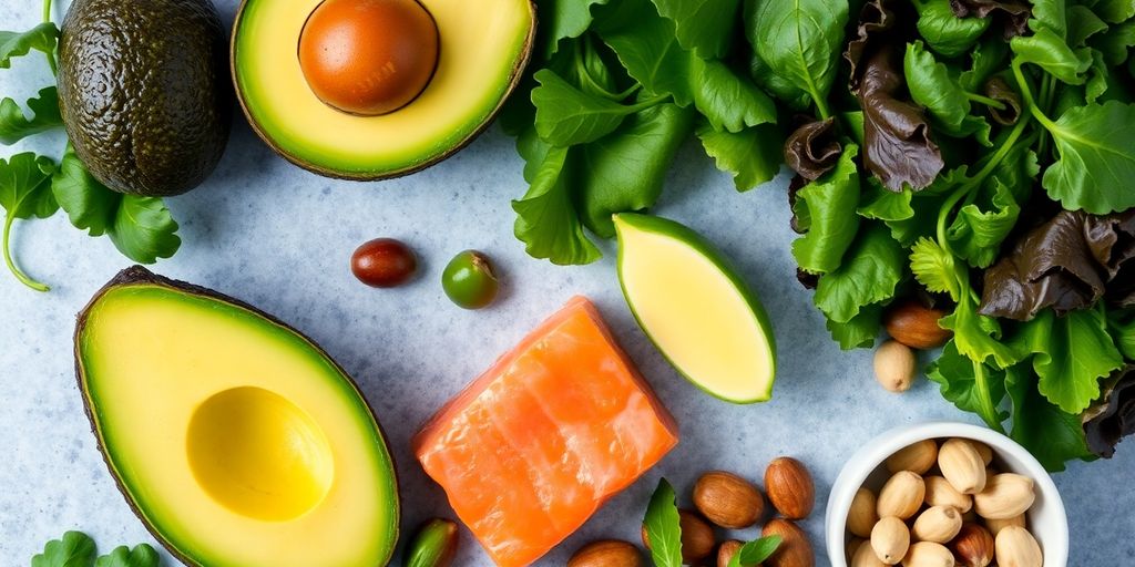 Keto diet foods arranged attractively.