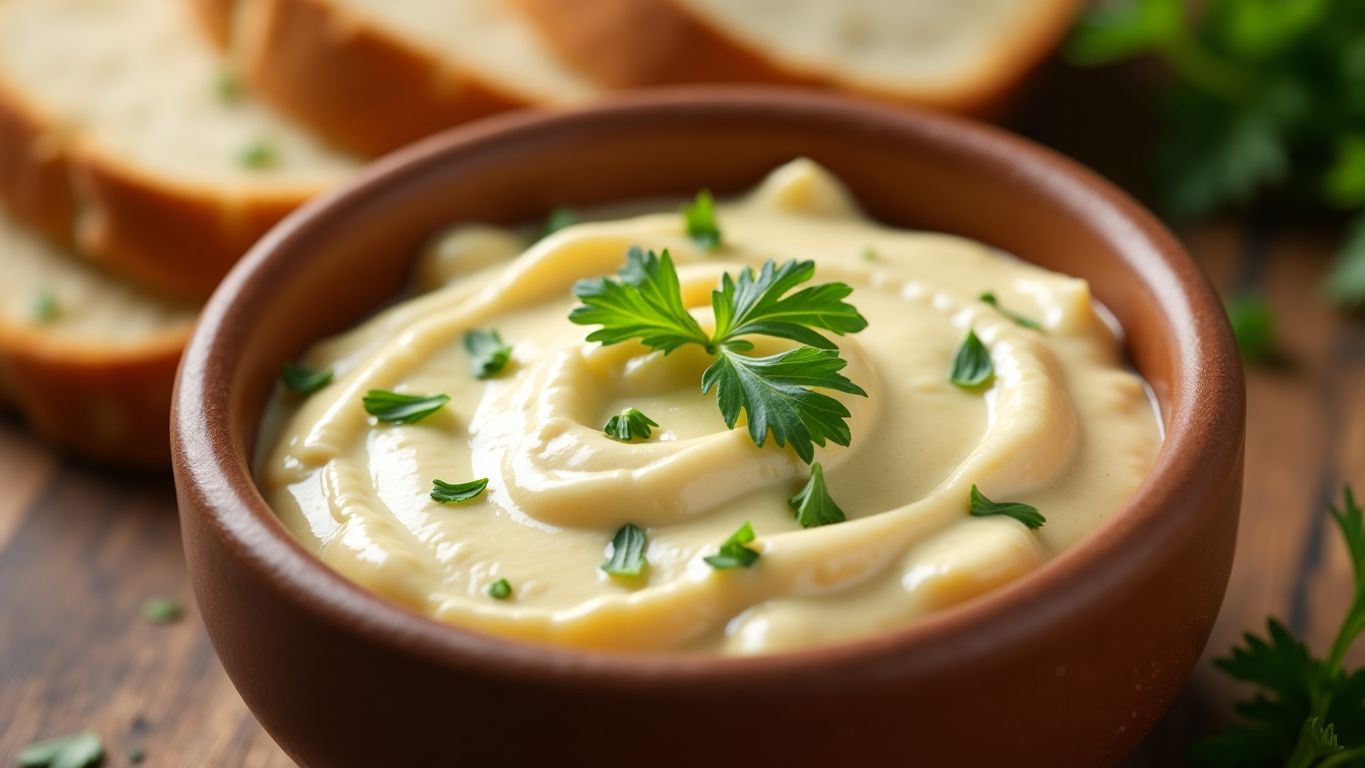 Maionese com atum em um prato decorado.