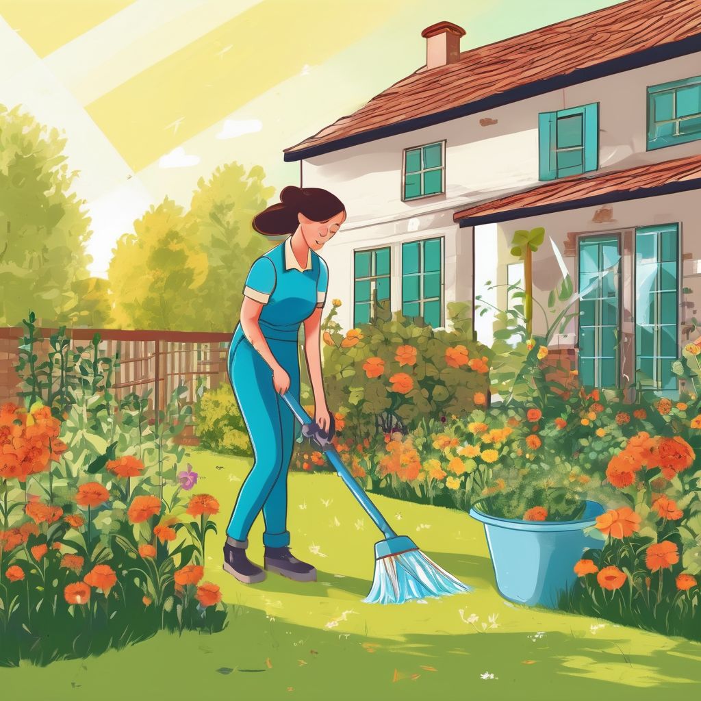 person cleaning garden with tools sunny day