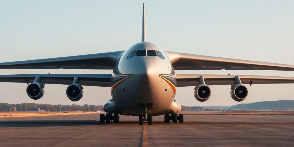 Giant Antonov aircraft with large wingspan on tarmac.