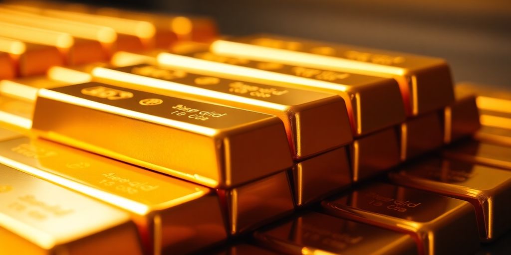 Des lingots d'or brillants empilés sur une surface.