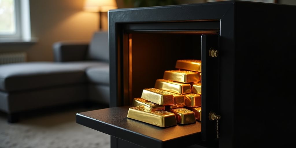 Coffre-fort sécurisé avec des lingots d'or à l'intérieur.