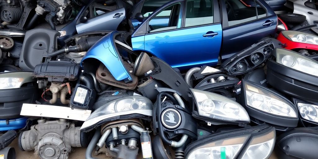 Skoda car parts laid out neatly.