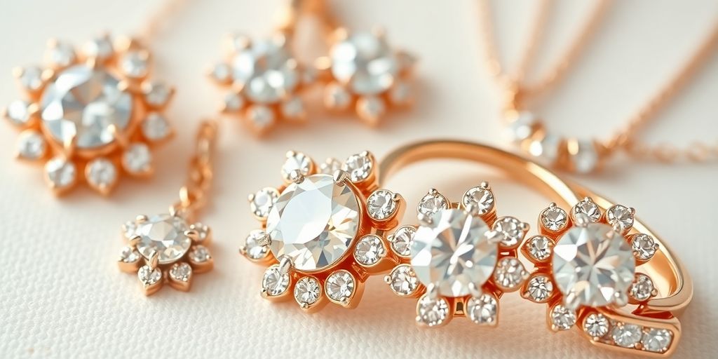 Bijoux en or blanc et or rose sur fond neutre.