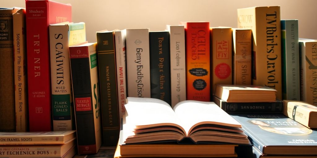 Books with vibrant covers arranged for business growth.