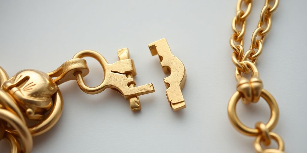 Bijoux en or avec fermoirs endommagés.