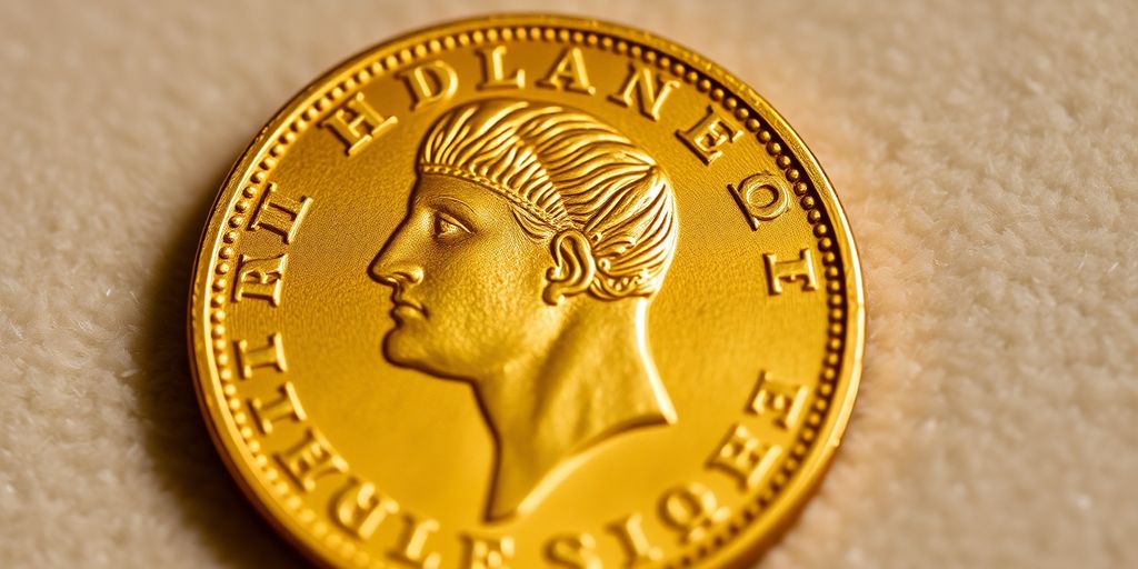 Pièce en or Napoléon sur un fond en velours.